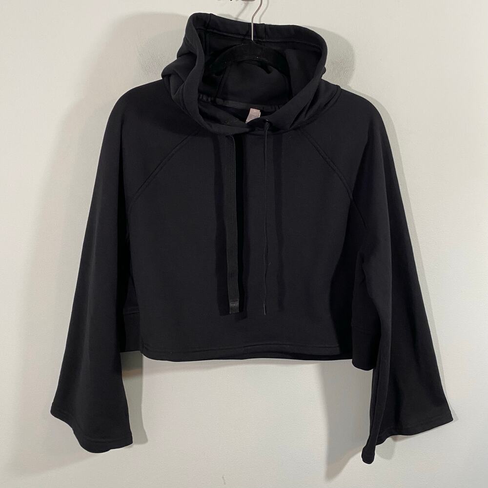 Athleta Black Steady State Bell Sleeve Pullover Crop Hoodie Size XS #486705